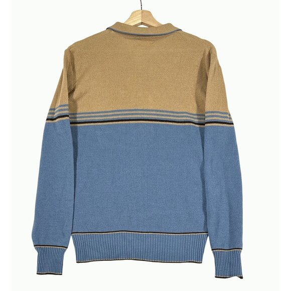 vintage mervyns Men Collection Tan Blue Pullover Sweater Medium Retro Hipster - Picture 4 of 14